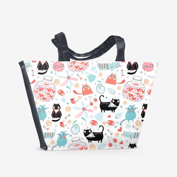 Пляжная сумка &laquo;Графический весёлый узор влюблённые коты&raquo;