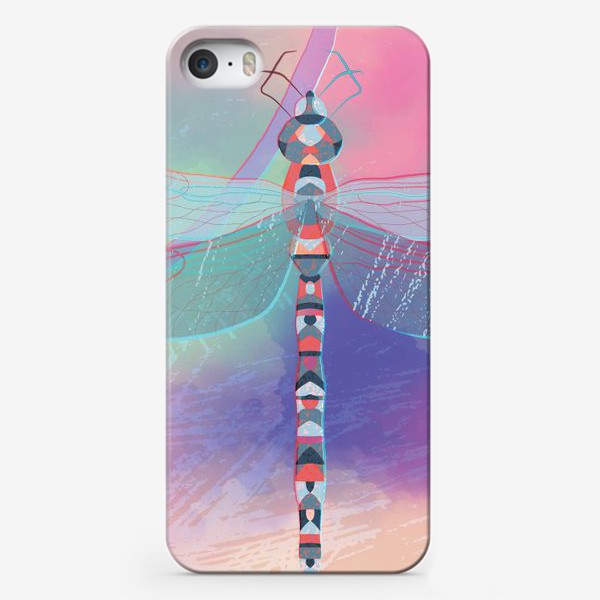 Чехол iPhone «нежная стрекоза на акварельном розово-сиреневом фоне»