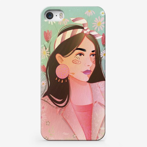 Чехол iPhone «девушка с темными волосами и полосатой косынке»