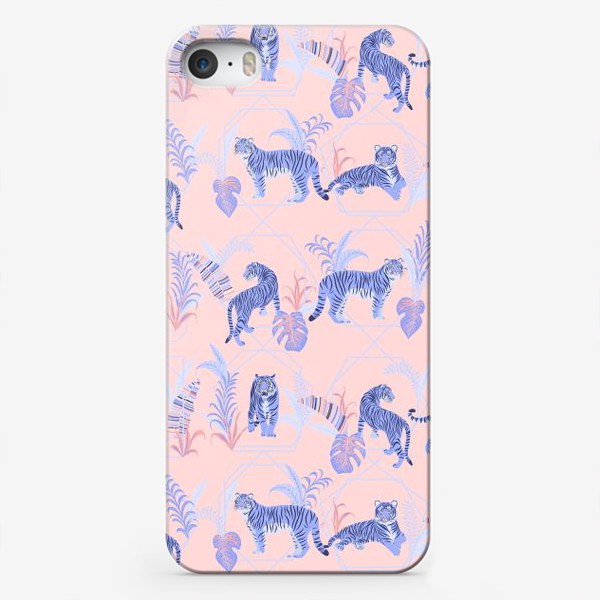 Чехол iPhone «Лавандовые тигры на розовом»