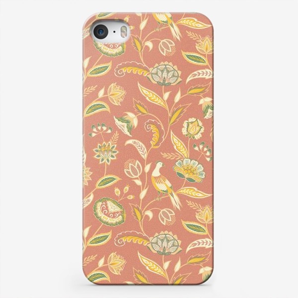 Чехол iPhone «Птицы и цветы в стиле якобинской вышивки»