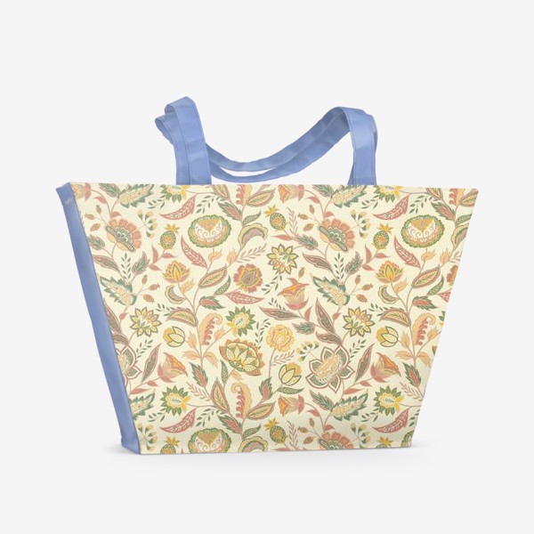 Пляжная сумка «Цветочный орнамент в стиле якобинской вышивки»