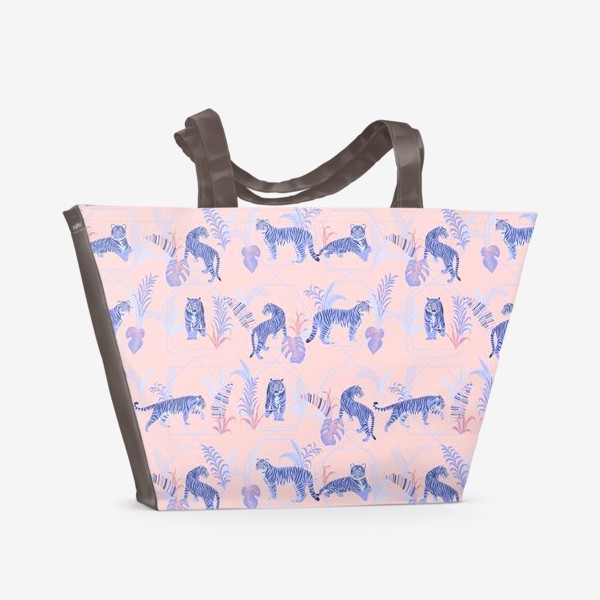 Пляжная сумка «Лавандовые тигры на розовом»