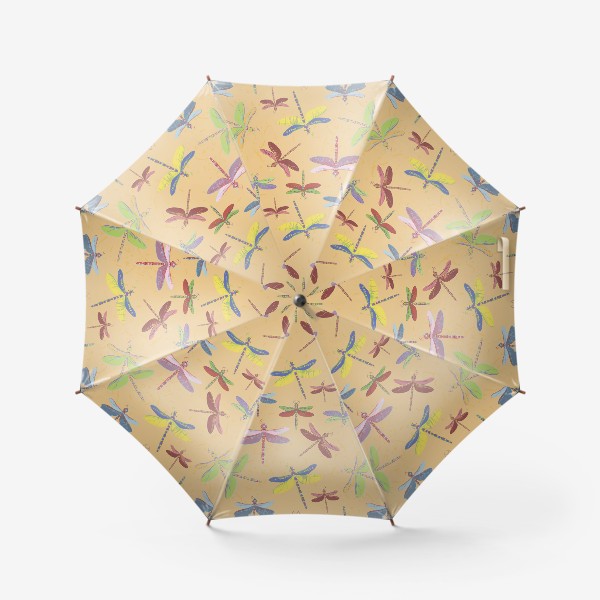 Зонт «разноцветные стрекозы на оранжевом фоне»