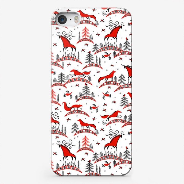 Чехол iPhone «Мезенская роспись. Животные, птицы, геометрический орнамент. »