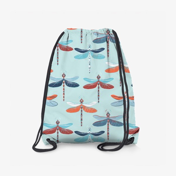 Рюкзак «разноцветные стрекозы на голубом фоне»