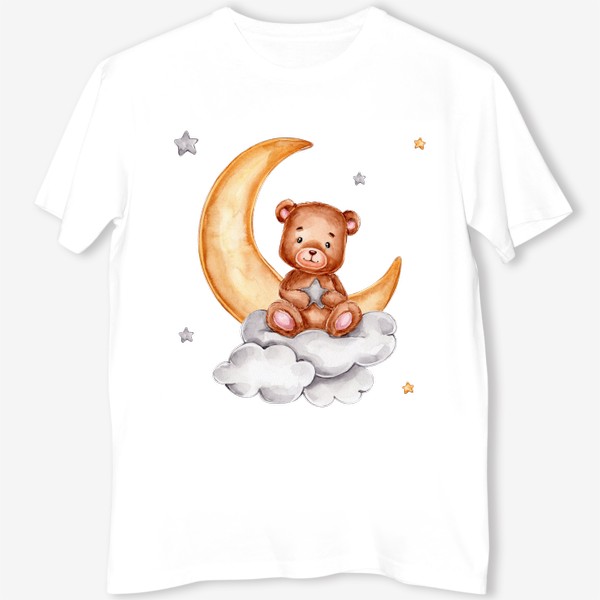 Футболка «Мишка со звездой сидит на облаках и луне»