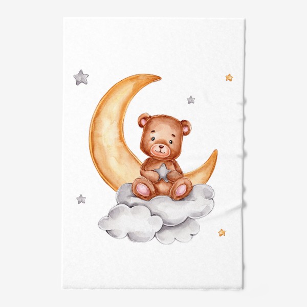 Полотенце «Мишка со звездой сидит на облаках и луне»
