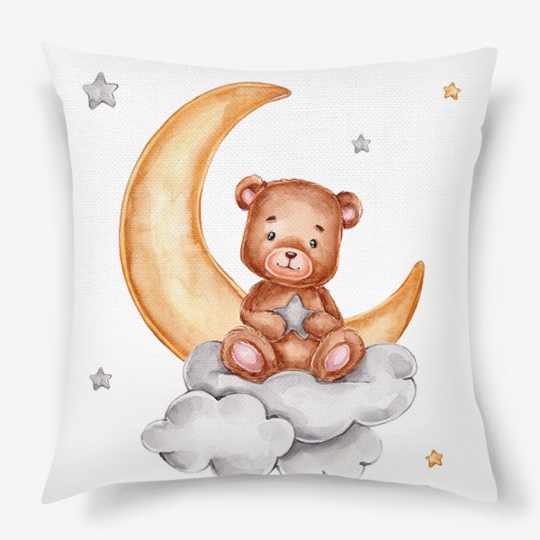 Подушка «Мишка со звездой сидит на облаках и луне»