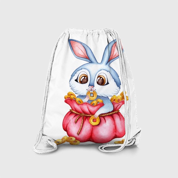 Рюкзак «Кролик в красном мешке с золотыми монетами / Милый зайчик»