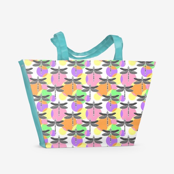 Пляжная сумка «стрекозы на ярком разноцветном фоне»