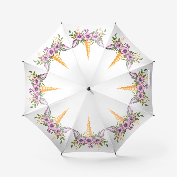 Зонт «Акварельные рожки единорога с цветами»