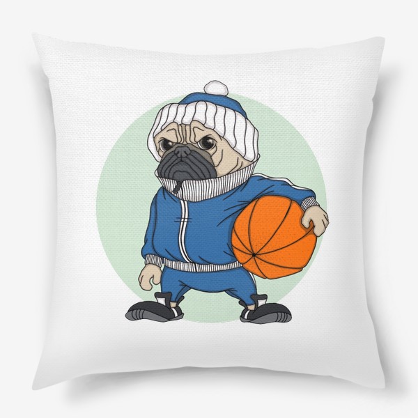 Подушка «Мопс-спортсмен с мячом (серия для любителей собак)»