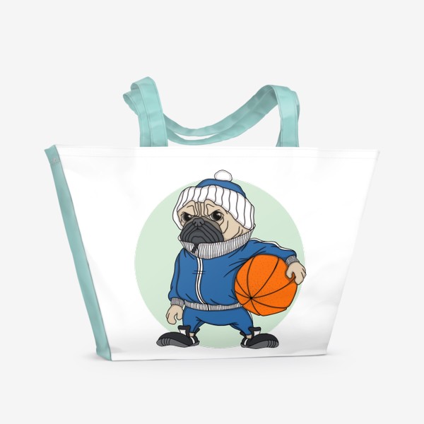 Пляжная сумка &laquo;Мопс-спортсмен с мячом (серия для любителей собак)&raquo;