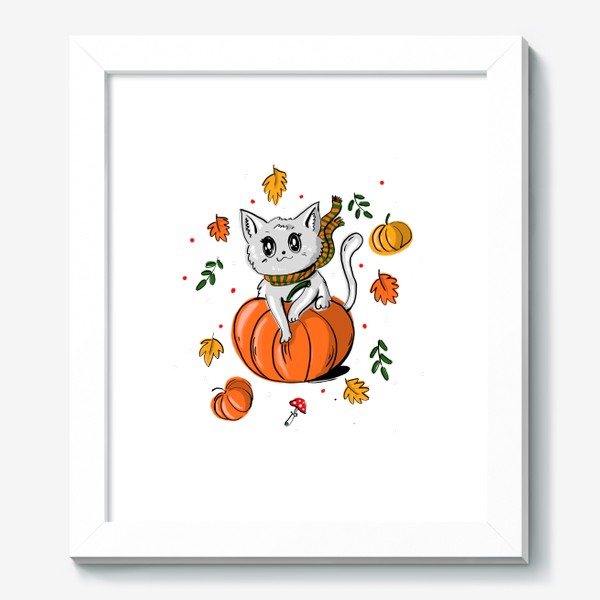 Картина «Котик, тыквы и хэллоуин»