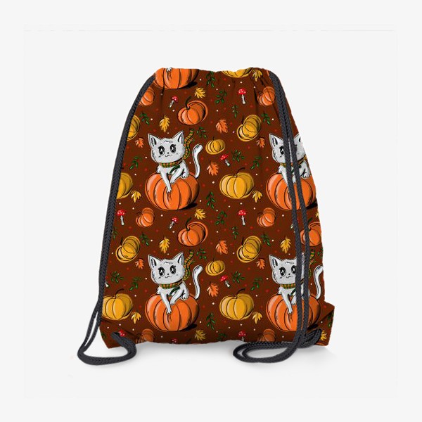 Рюкзак «Хэллоуин, кот, тыквы и осень»