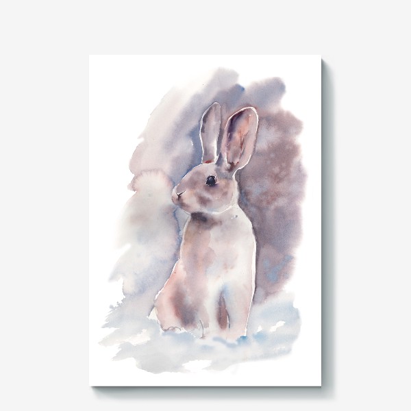 Холст «Акварельный рисунок Кролик зимой. Символ 2023 года»