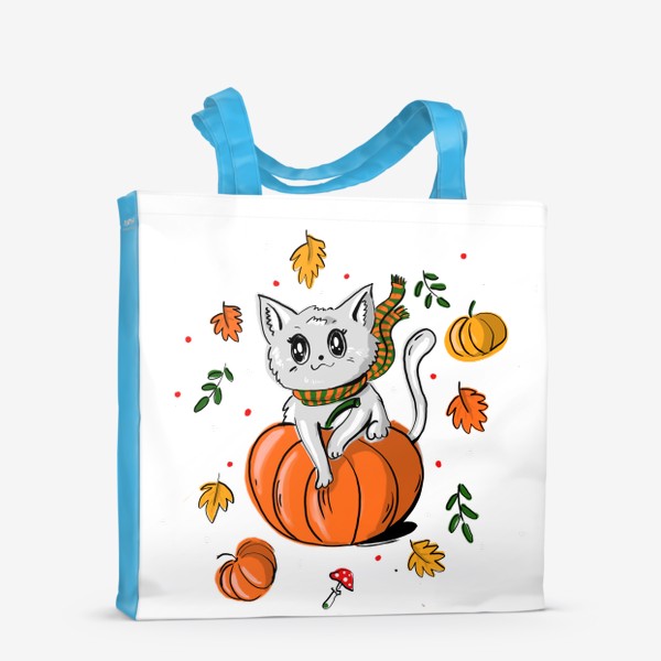 Сумка-шоппер «Котик, тыквы и хэллоуин»