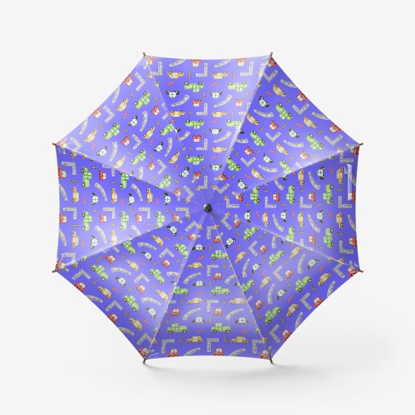 Зонт «Цветные машинки на синем фоне»