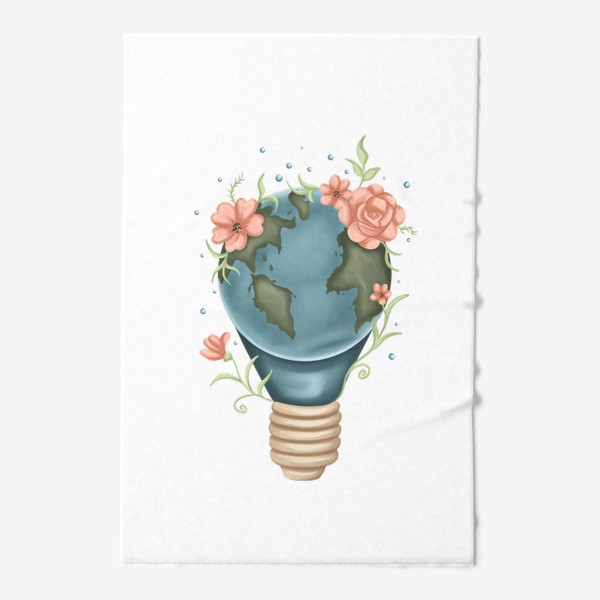 Полотенце «Земной шар, планета, мир, лампочка, цветы.»