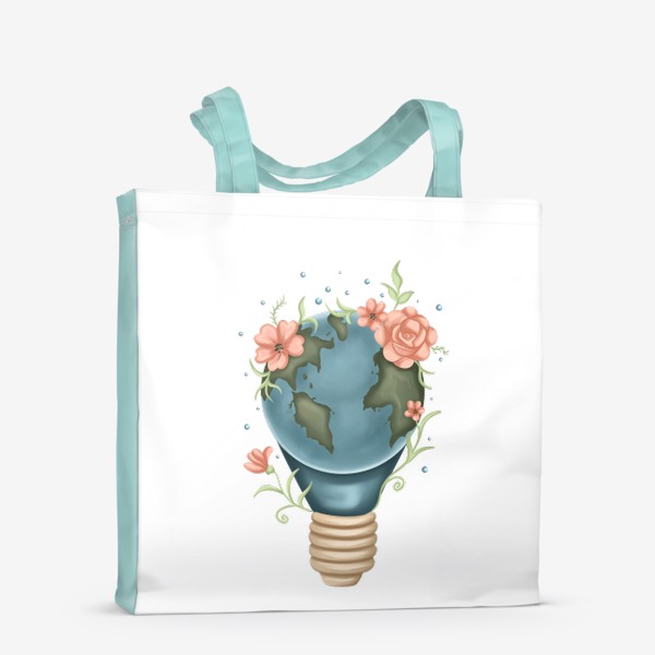 Сумка-шоппер &laquo;Земной шар, планета, мир, лампочка, цветы.&raquo;