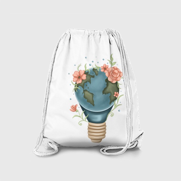 Рюкзак «Земной шар, планета, мир, лампочка, цветы.»