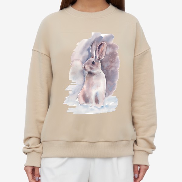 Свитшот «Акварельный рисунок Кролик зимой. Символ 2023 года»