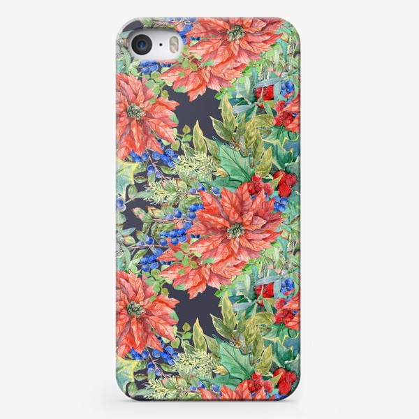 Чехол iPhone «Зимние растения и цветы. Бесшовный узор»