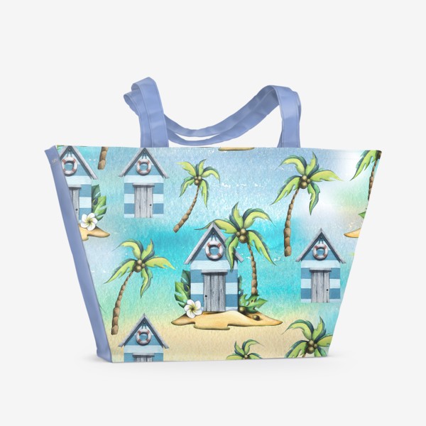 Пляжная сумка «Пляжные морские домики с пальмами. Акварельный паттерн.»