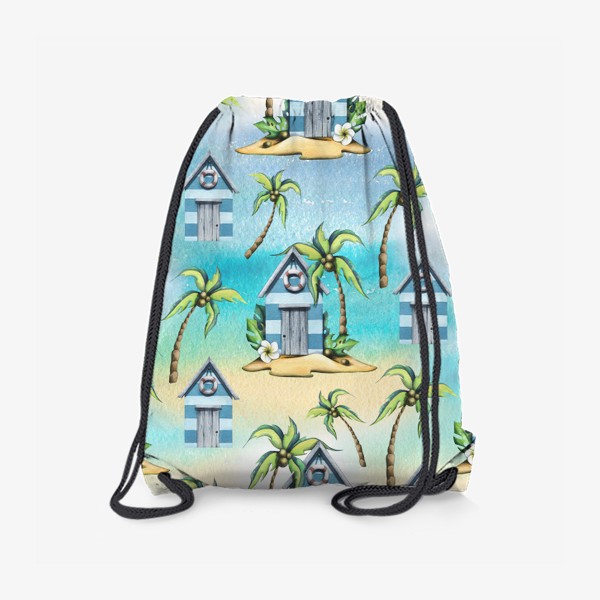 Рюкзак «Пляжные морские домики с пальмами. Акварельный паттерн.»