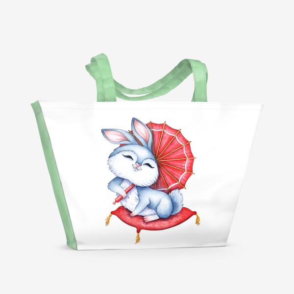 Пляжная сумка «Кролик на подушечке с зонтиком / Милый зайчик »