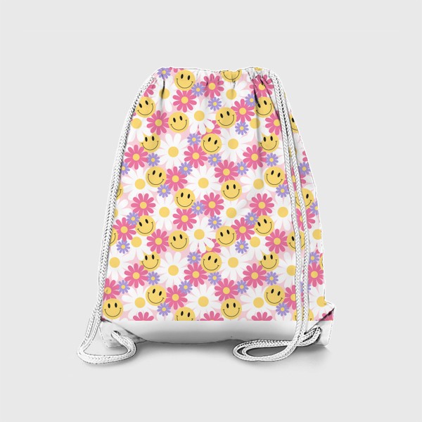 Рюкзак «Яркий паттерн в стиле 2000-х со смайлами и цветами»