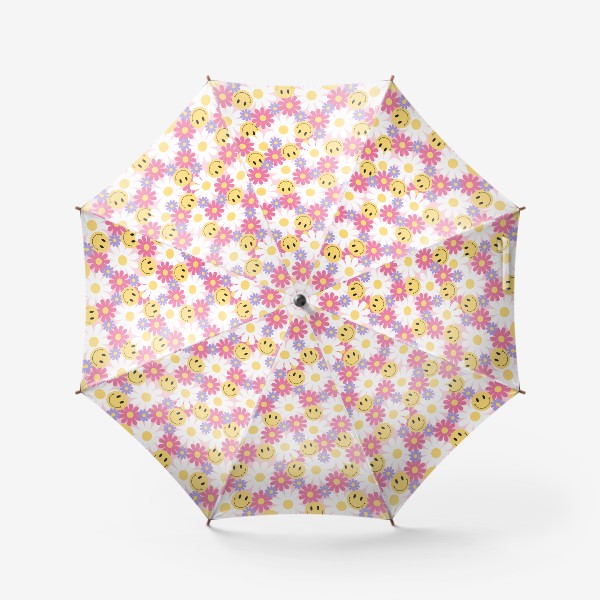 Зонт «Яркий паттерн в стиле 2000-х со смайлами и цветами»