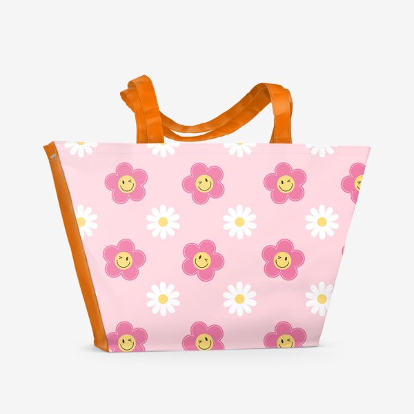 Пляжная сумка «Яркий паттерн в стиле 2000-х с цветами»