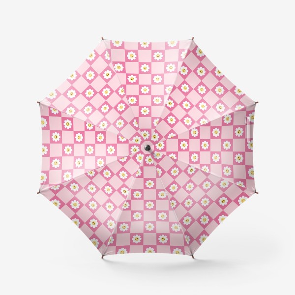 Зонт «Яркий паттерн в стиле 2000-х с цветами и розовой клеткой»