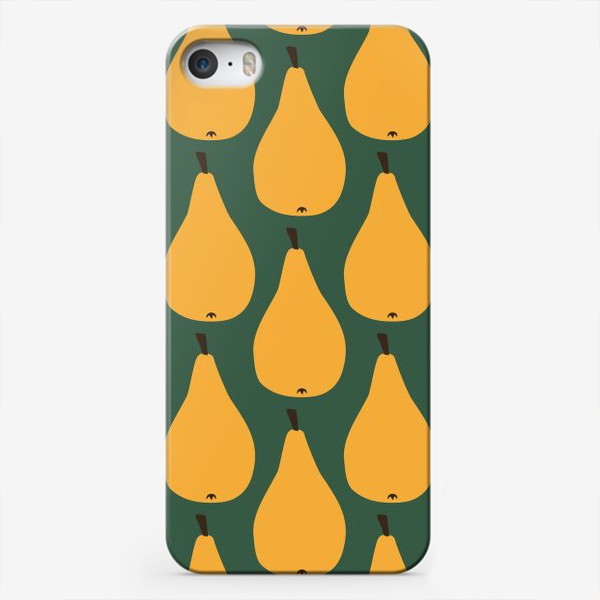 Чехол iPhone «Сочные желтые груши на темно-зеленом»