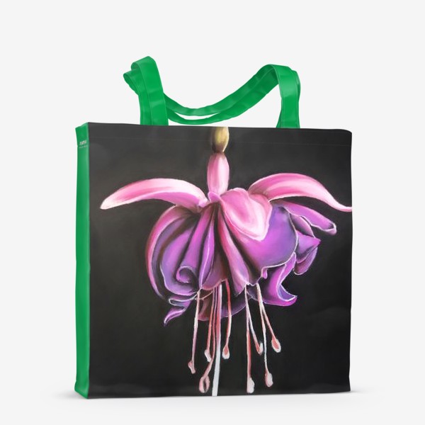 Сумка-шоппер «Розово-фиолетовый цветок фуксии крупным планом на черном фоне»