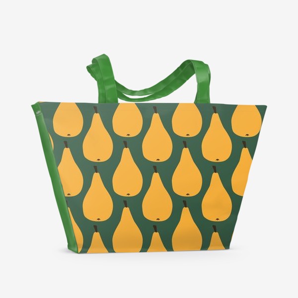 Пляжная сумка «Сочные желтые груши на темно-зеленом»