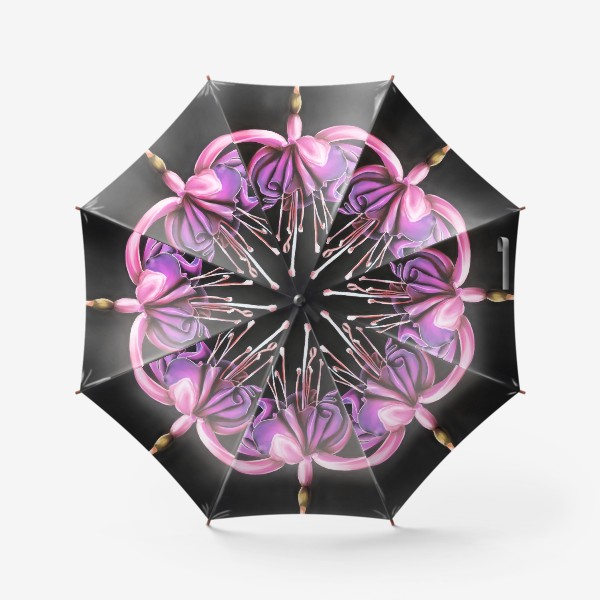 Зонт «Розово-фиолетовый цветок фуксии крупным планом на черном фоне»
