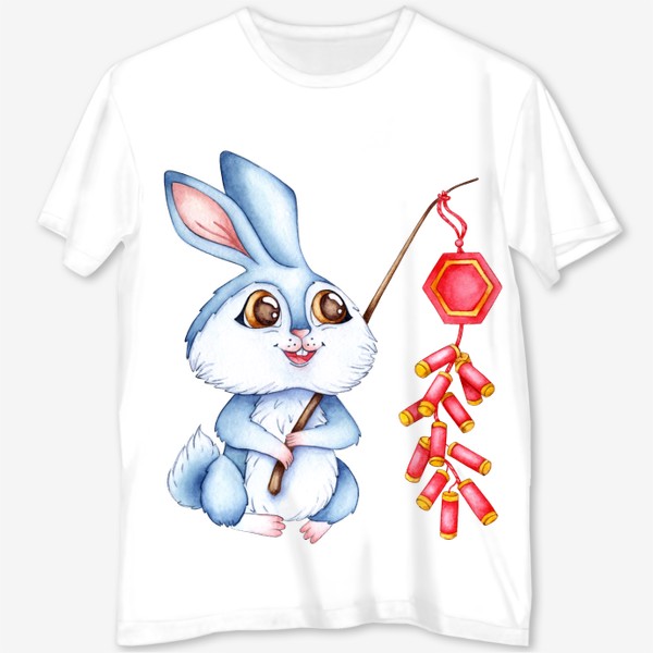 Футболка с полной запечаткой «Кролик с китайскими хлопушками  / Милый зайчик »