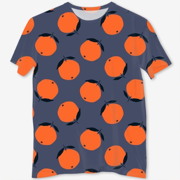 Футболка с полной запечаткой «Сочные апельсины на темно-синем»