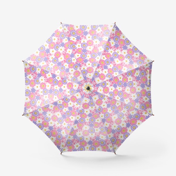Зонт «Яркий паттерн в стиле 2000-х со смайлами и стикерами»