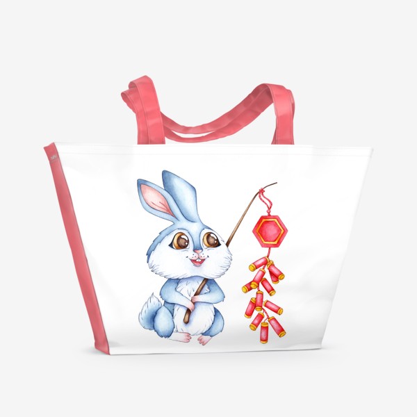 Пляжная сумка «Кролик с китайскими хлопушками  / Милый зайчик »