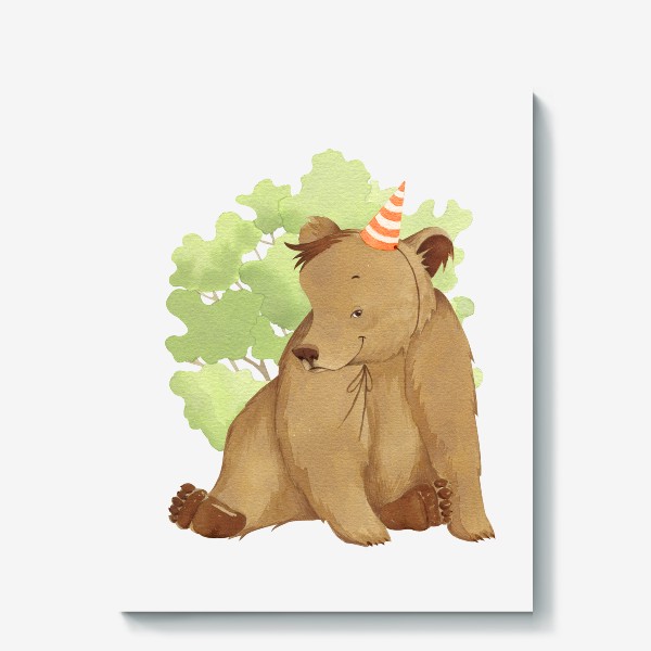 Холст «Медвежонок в колпаке (детская серия с лесными животными), постер в детскую»