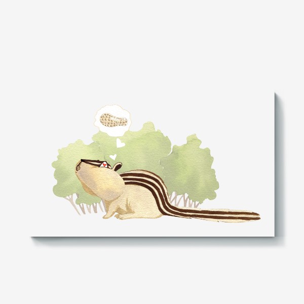 Холст «Бурундук, мечтающий об орешке (детская серия с лесными животными), постер в детскую»