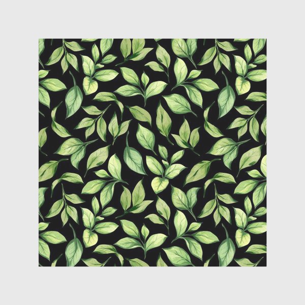 Скатерть «Зеленые листья на черном фоне»