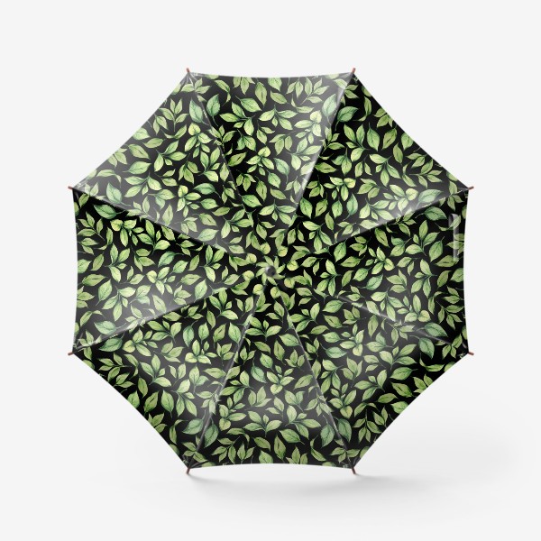 Зонт «Зеленые листья на черном фоне»