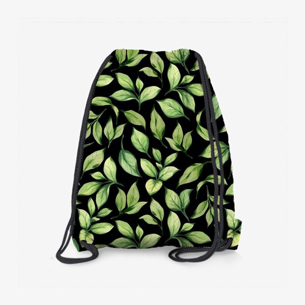 Рюкзак «Зеленые листья на черном фоне»