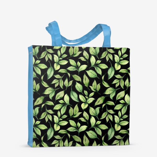 Сумка-шоппер &laquo;Зеленые листья на черном фоне&raquo;