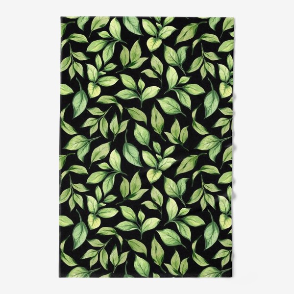 Полотенце «Зеленые листья на черном фоне»